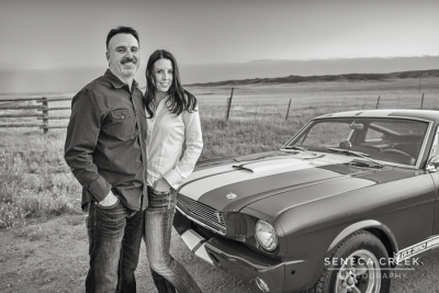 Beth and Jeremy Family Portraits with the Dogs and a 1966 Ford Mustang