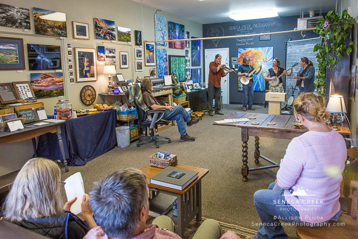 SenecaCreekPhotography.com by Allison Pluda | 2016 Laramie, Wyoming Pop-Up Art Walk at the Studio | Live Music by Timothy John and the Cluster Plucks | Featured Paintings by Melinda Cummings - 