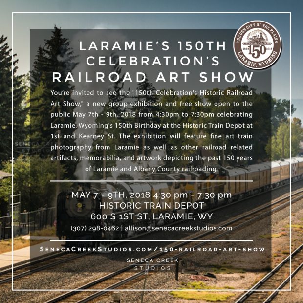 150TH CELEBRATIONS LARAMIE BIRTHDAY HISTORIC RAILROAD ART SHOW at the historic train depot in downtown, Laramie, Wyoming featuring the living legend historic steam engine #844 | SenecaCreekStudios.com by Allison Pluda | Fine Art Nature, Landscape, & Wildlife Archival Wall Prints from the Rocky Mountains | Metal Aluminum Photography Prints | Archival Framed Matted Wall Prints | Wyoming & Western Professional Photography & Astrophotography | Gifts, Souvenirs, & Cards | Seneca Creek Studios Art Gallery, Portrait, & Design Studio in historic downtown Laramie, Wyoming also serving Cheyenne, Fort Collins, and the Front Range of Northern Colorado | 2018-05-03-Railroad-Art-Show-Seneca-Creek-Studios-Laramie-Wyoming-Square Posts_2